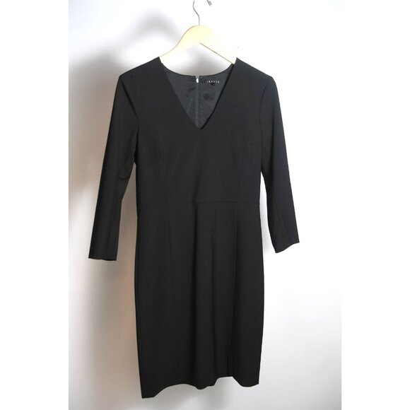 Theory Classic Black Dress 3/4 Sleeve Size 6 V-Neck Lined- Read Description - Picture 1 of 12